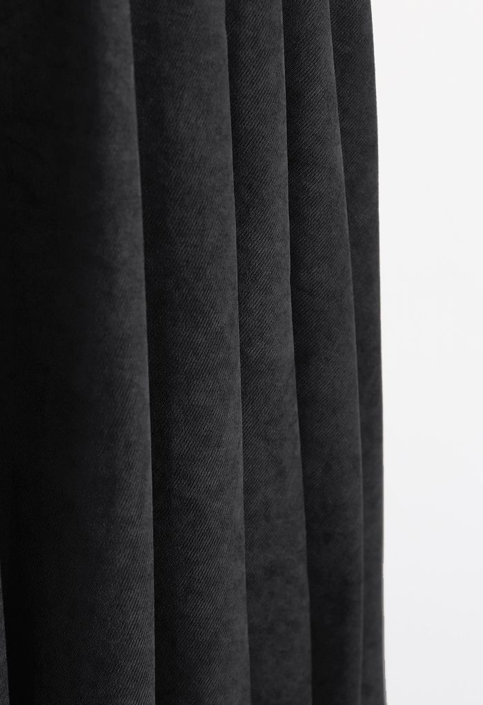 Side Pleats Belted Asymmetric Midi Skirt in Black