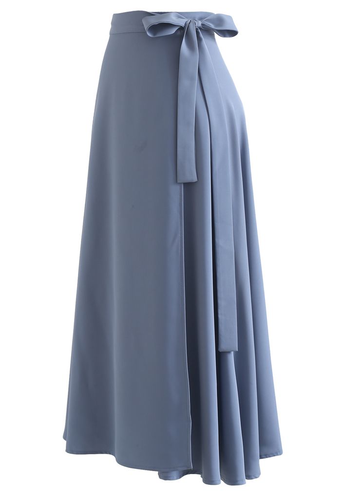 Tie Waist Wrap Midi Skirt in Blue - Retro, Indie and Unique Fashion