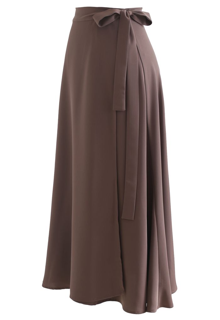 Tie Waist Wrap Midi Skirt in Brown - Retro, Indie and Unique Fashion
