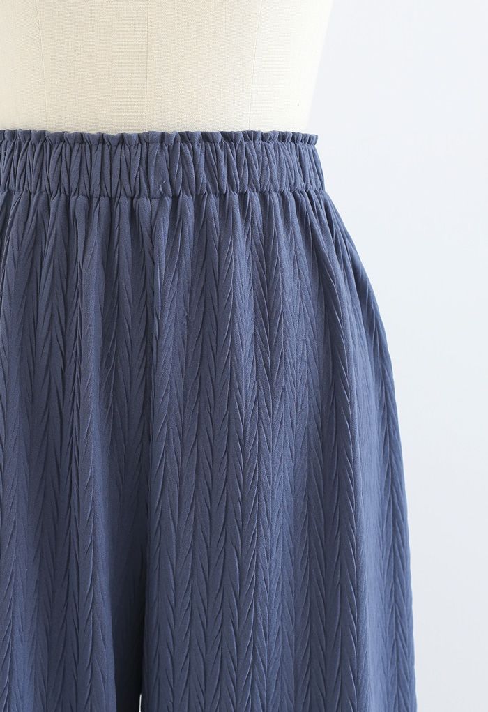 Zigzag Embossed Wide-Leg Pants in Blue - Retro, Indie and Unique Fashion