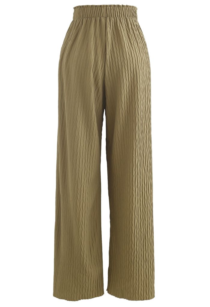 Zigzag Embossed Wide-Leg Pants in Moss Green - Retro, Indie and Unique ...