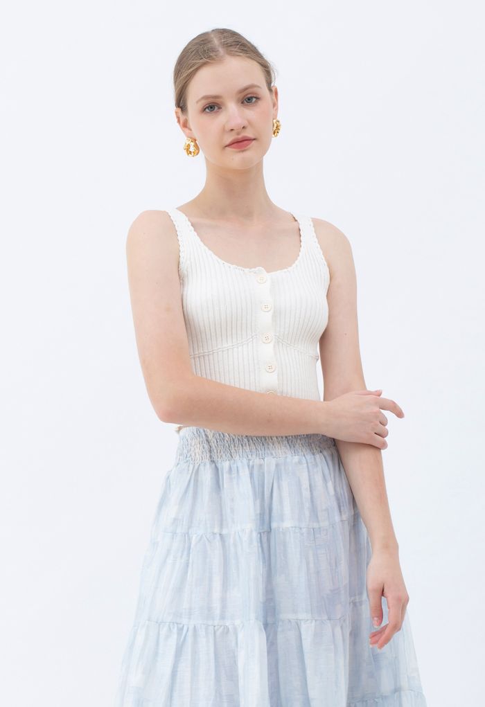 Ribbed Knit Buttoned Crop Tank Top in White - Retro, Indie and Unique ...