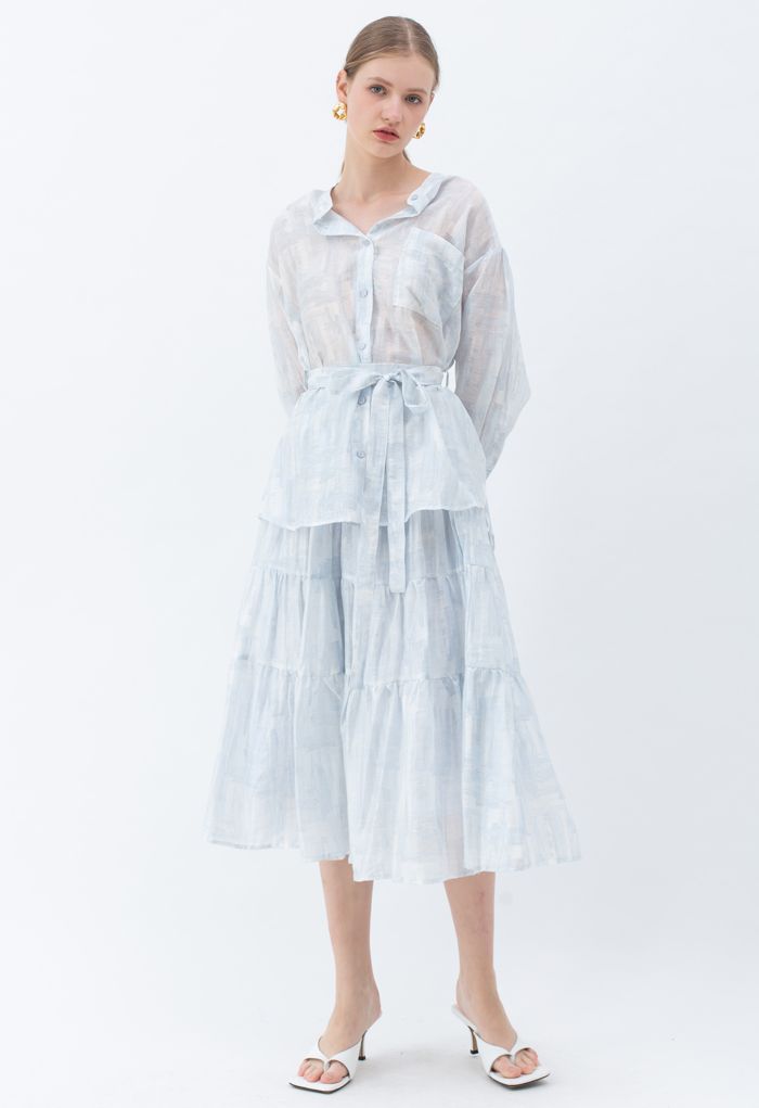 Shirred Waist Pleated Midi Skirt