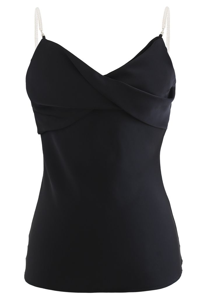 Crystal Straps Twist Bust Cami Tank Top in Black