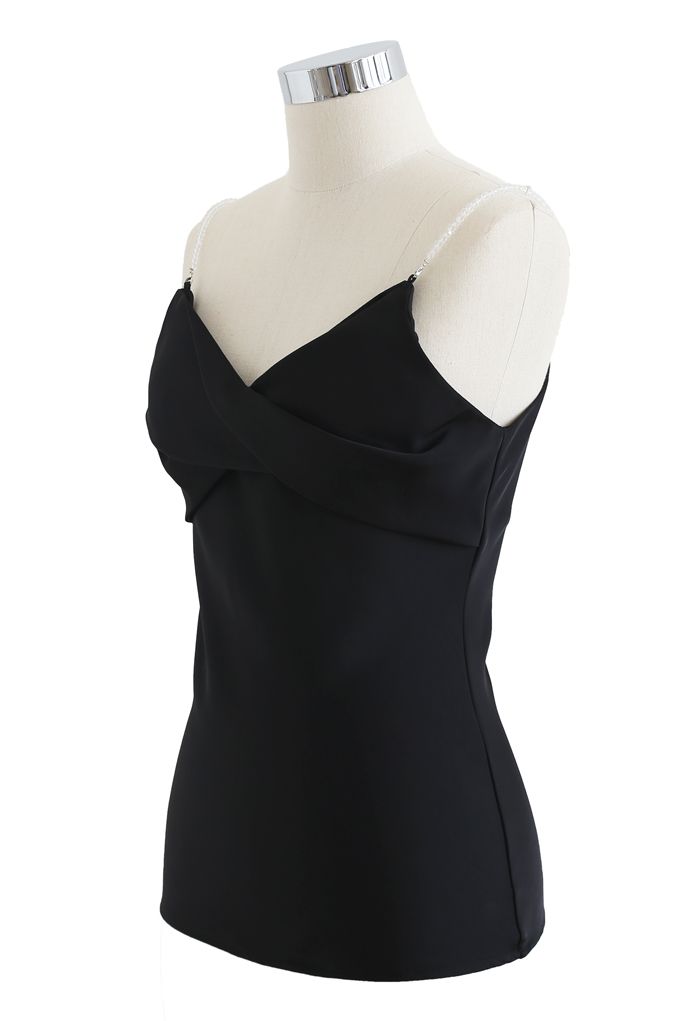Crystal Straps Twist Bust Cami Tank Top in Black