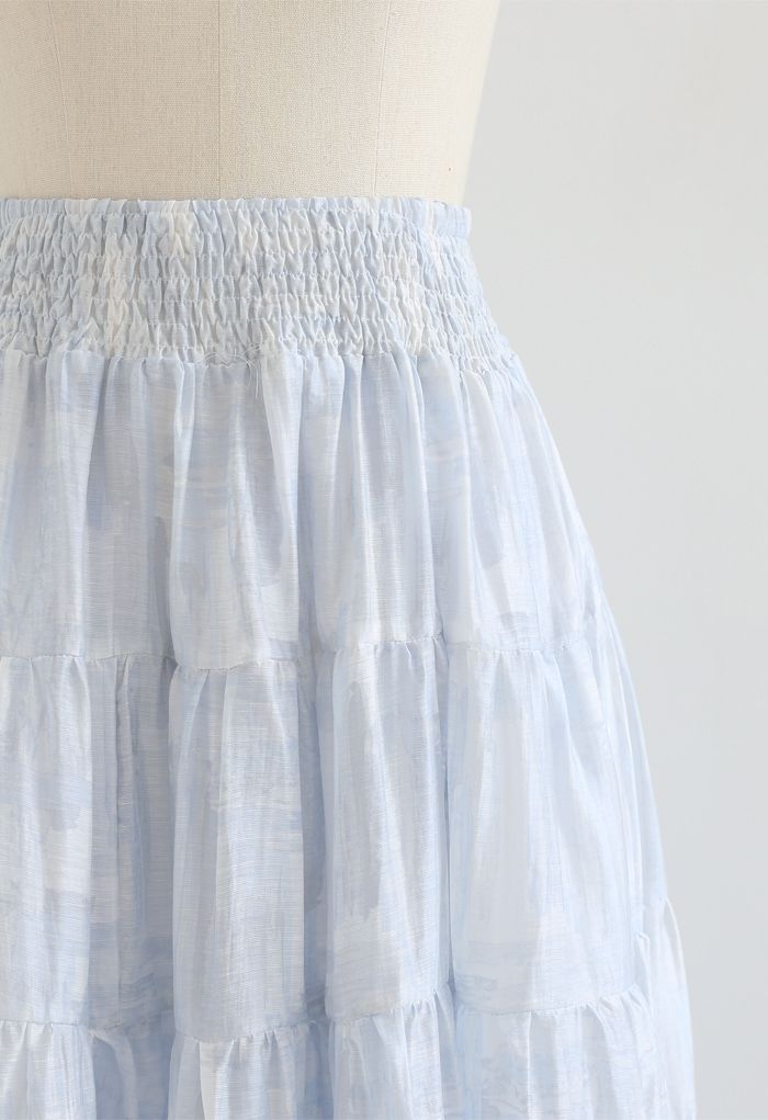 Shirred Waist Pleated Midi Skirt