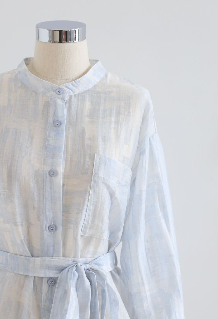 Button Down Semi-Sheer Belted Shirt - Retro, Indie and Unique Fashion