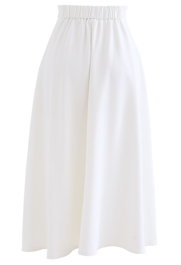 Button Decorated Asymmetric Midi Skirt in White - Retro, Indie and ...