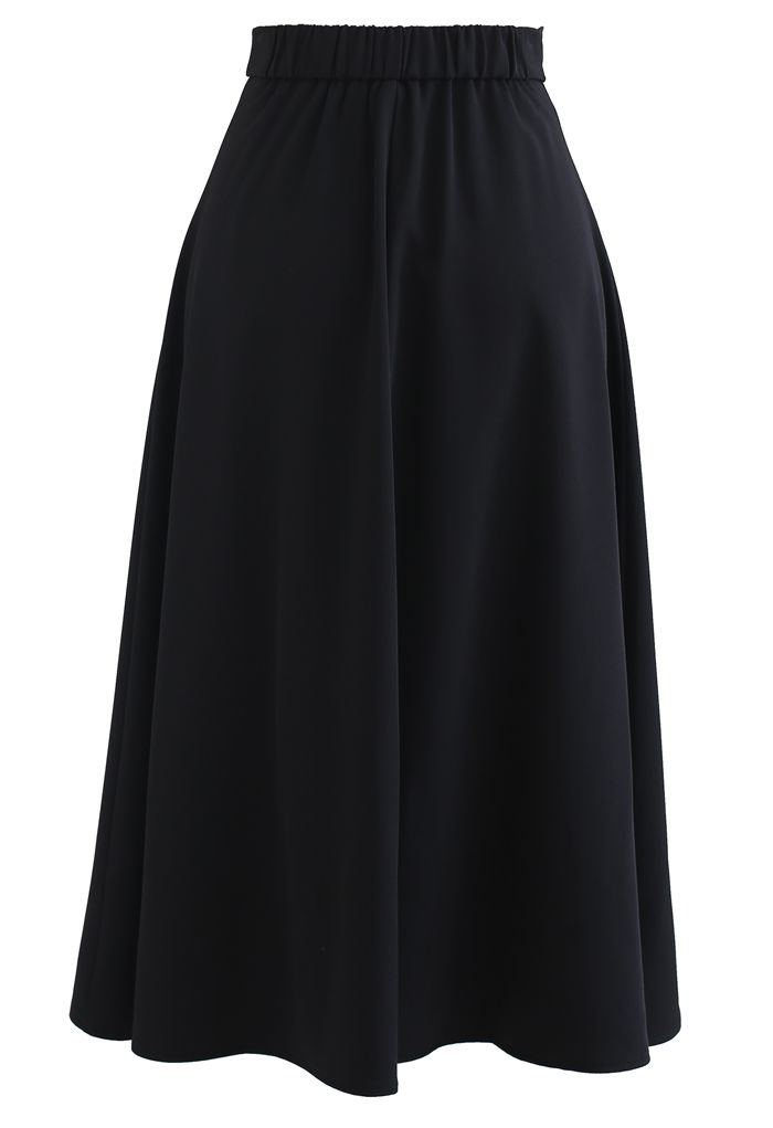 Button Decorated Asymmetric Midi Skirt in Black - Retro, Indie and ...