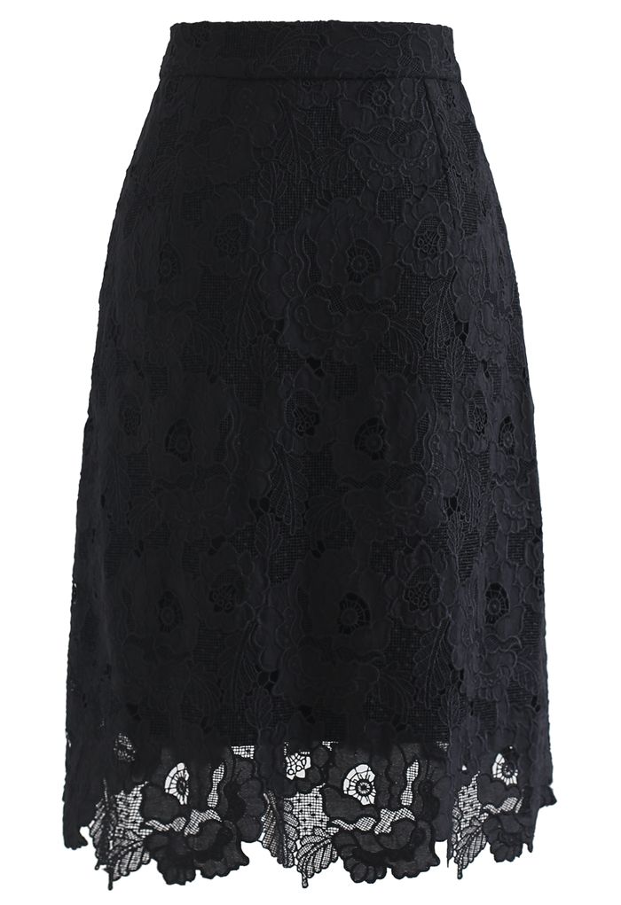 Blooming Peony Full Crochet Pencil Skirt in Black - Retro, Indie and ...