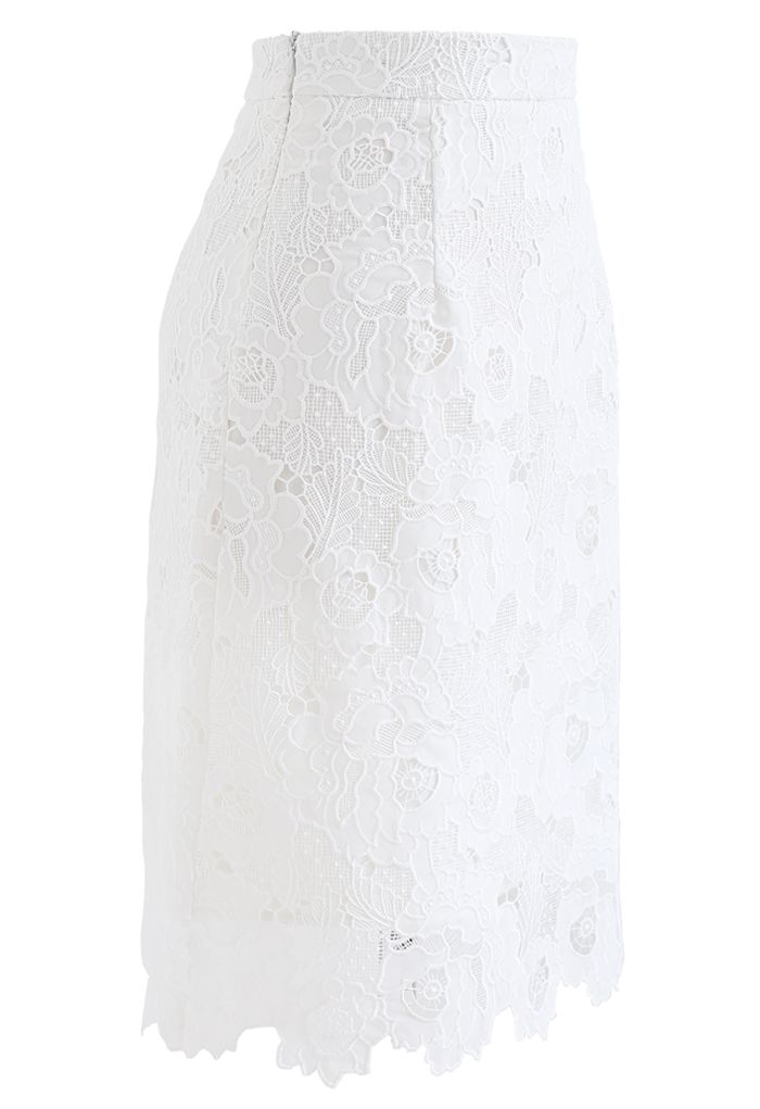Blooming Peony Full Crochet Pencil Skirt in White - Retro, Indie and ...