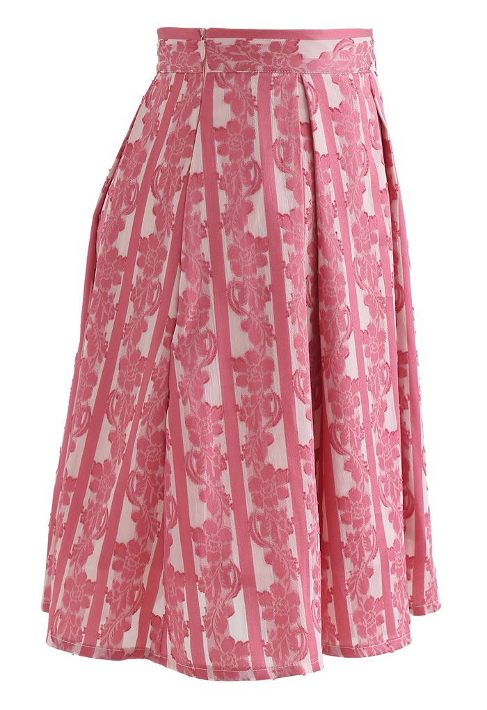 Floral and Stripes Jacquard Pleated Skirt - Retro, Indie and Unique Fashion