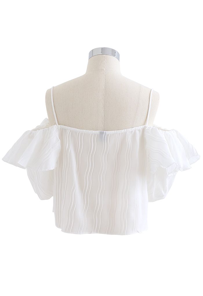 Ripple Pleated Cold-Shoulder Crop Top in White - Retro, Indie and ...