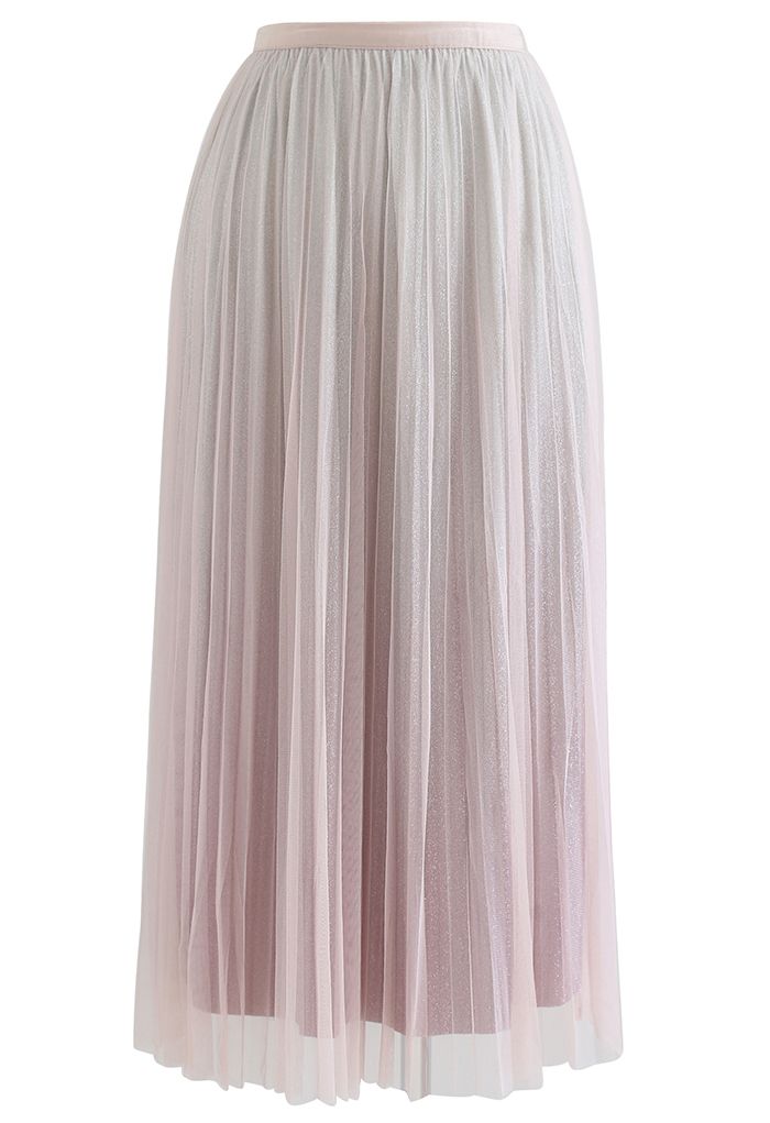 Gradient Shimmer Lining Pleated Mesh Skirt in Pink - Retro, Indie and ...