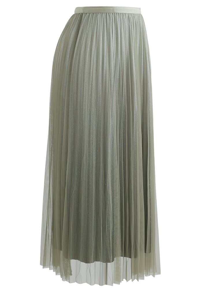 Gradient Shimmer Lining Pleated Mesh Skirt in Green - Retro, Indie and ...