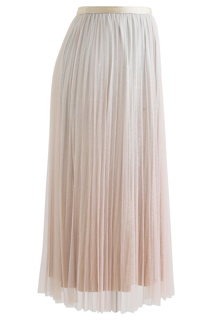 Gradient Shimmer Lining Pleated Mesh Skirt in Cream - Retro, Indie and ...