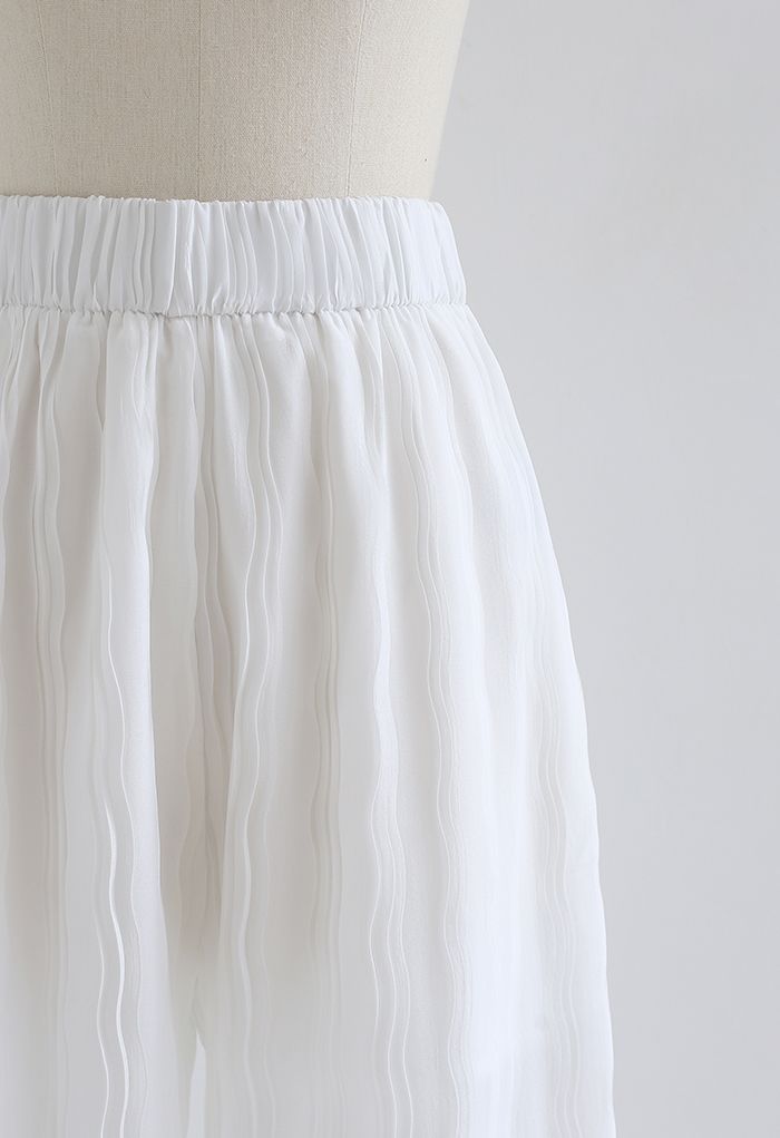 Ripple Pleated Wide Leg Pants in White