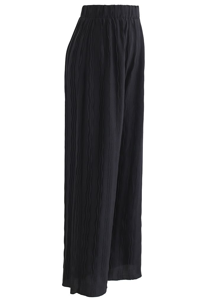 Ripple Pleated Wide Leg Pants in Black - Retro, Indie and Unique Fashion