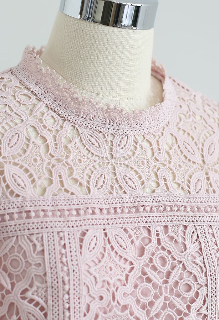 3D Flower Full Crochet Crop Top in Pink - Retro, Indie and Unique Fashion