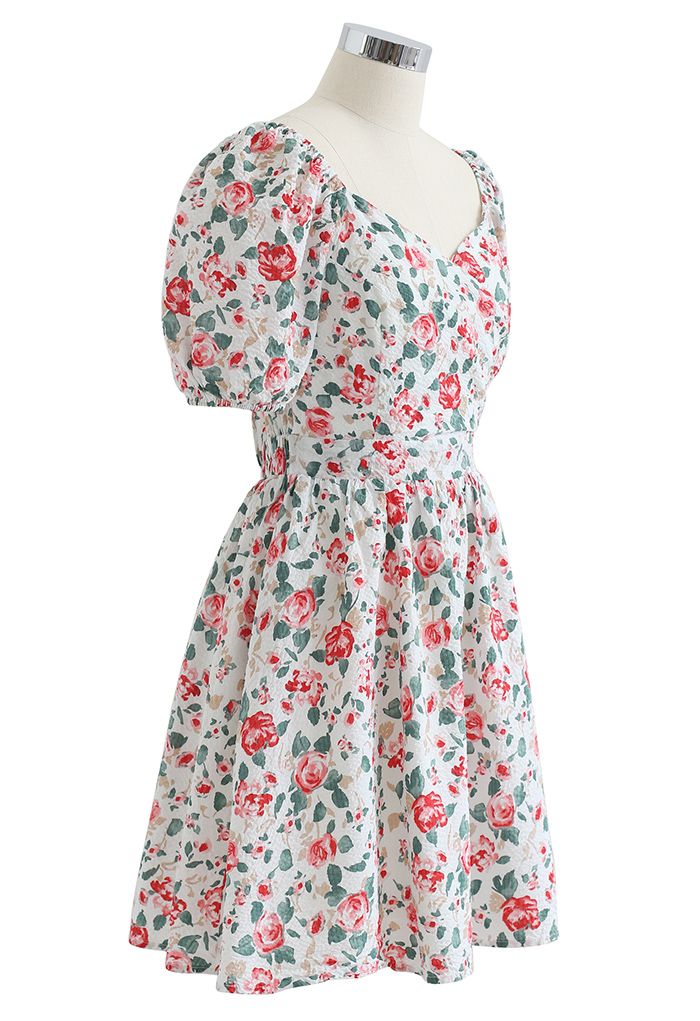 Red Rose Blossom Watercolor Tie Back Dress - Retro, Indie and Unique ...