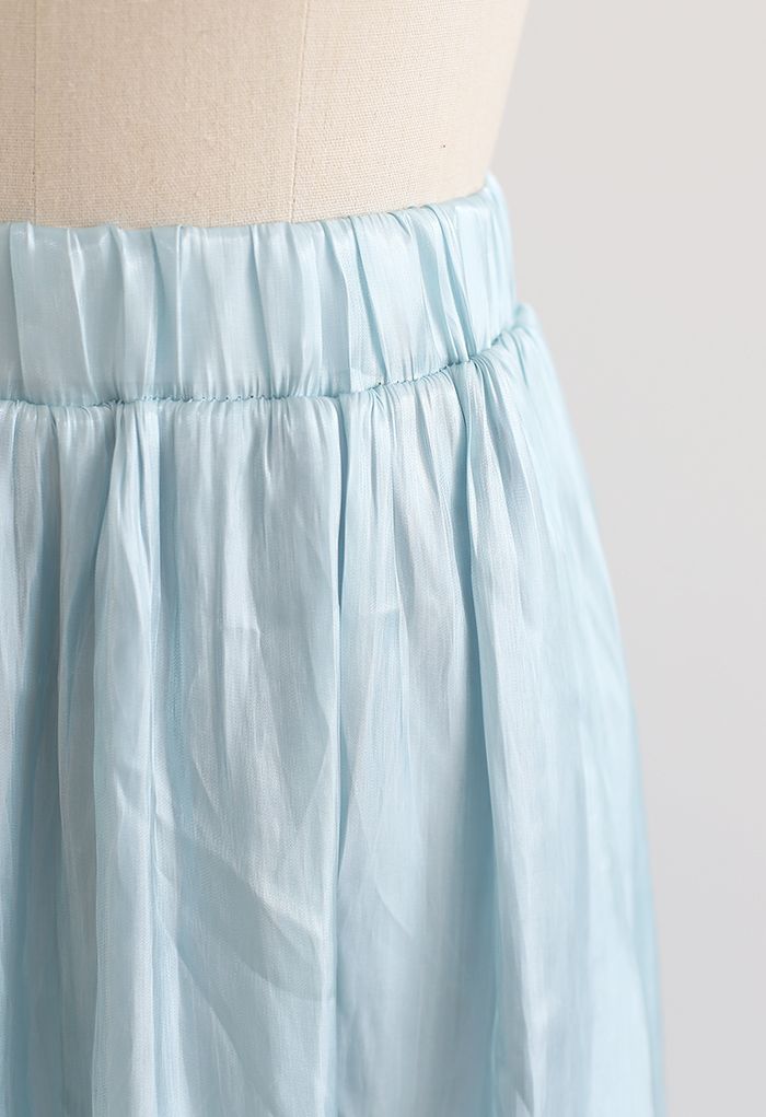 Shimmer Satin Pearly Midi Skirt in Blue