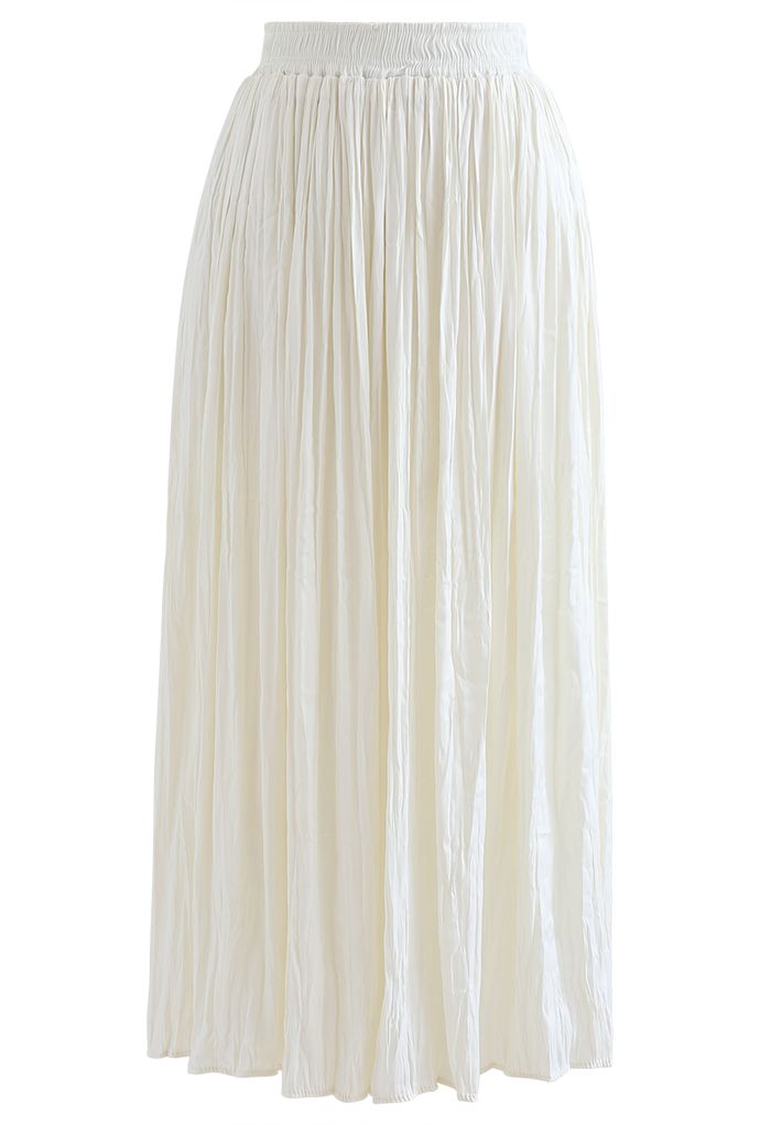 Natural Simplicity Full Pleated Midi Skirt in Cream - Retro, Indie and ...