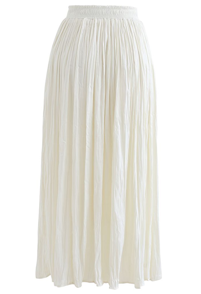 Natural Simplicity Full Pleated Midi Skirt in Cream - Retro, Indie and ...