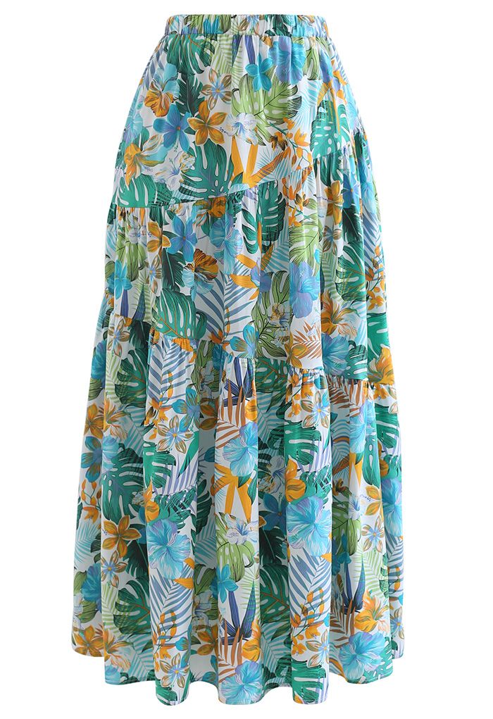 Tropical Vibe Frill Hem Maxi Skirt