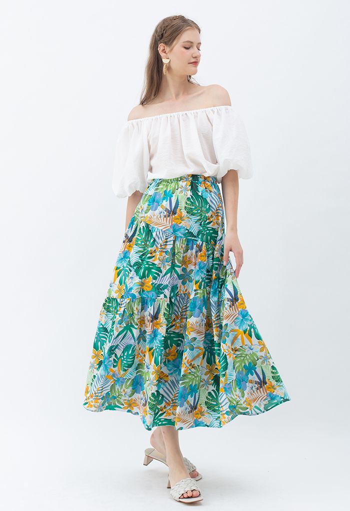 Tropical Vibe Frill Hem Maxi Skirt