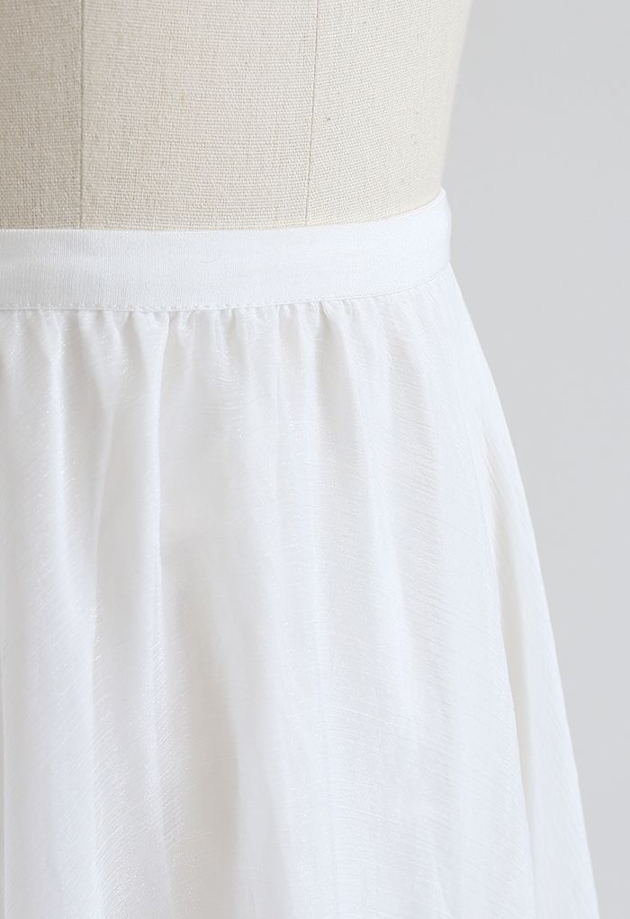 Subtle Shimmer Semi-Sheer Pleated Midi Skirt in White - Retro, Indie ...