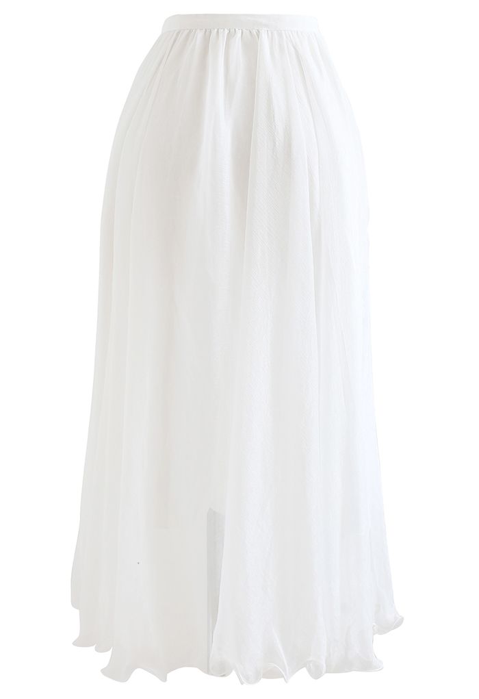 Subtle Shimmer Semi-Sheer Pleated Midi Skirt in White - Retro, Indie ...