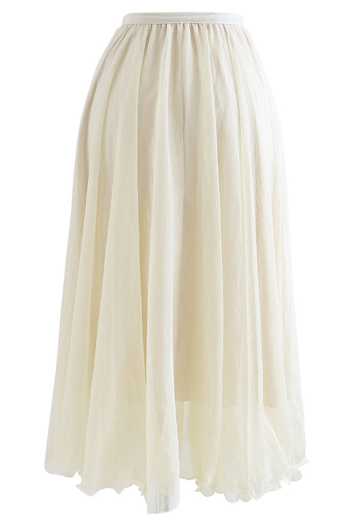 Subtle Shimmer Semi-Sheer Pleated Midi Skirt in Yellow - Retro, Indie ...