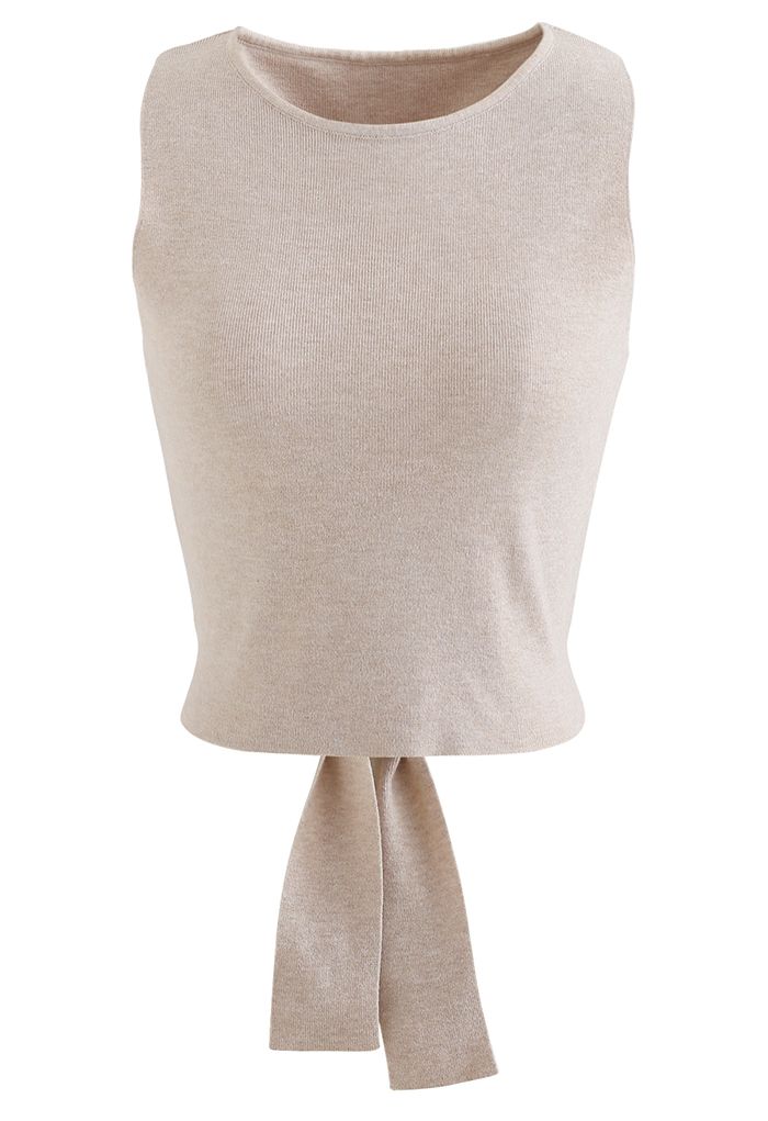 Bowknot Wrap Back Sleeveless Crop Knit Top in Linen - Retro, Indie and ...