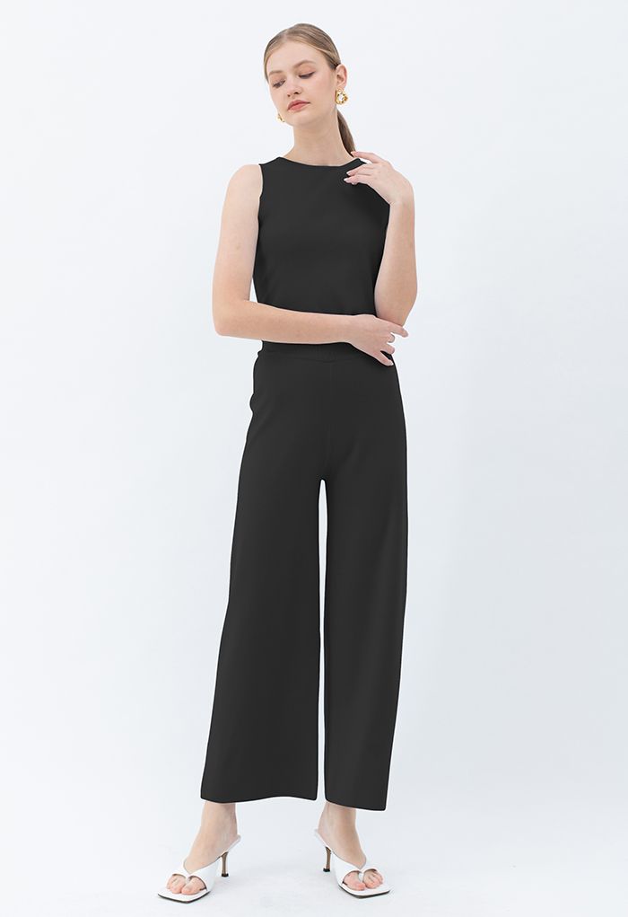 Neutral Wide Leg Knit Pants in Black - Retro, Indie and Unique Fashion