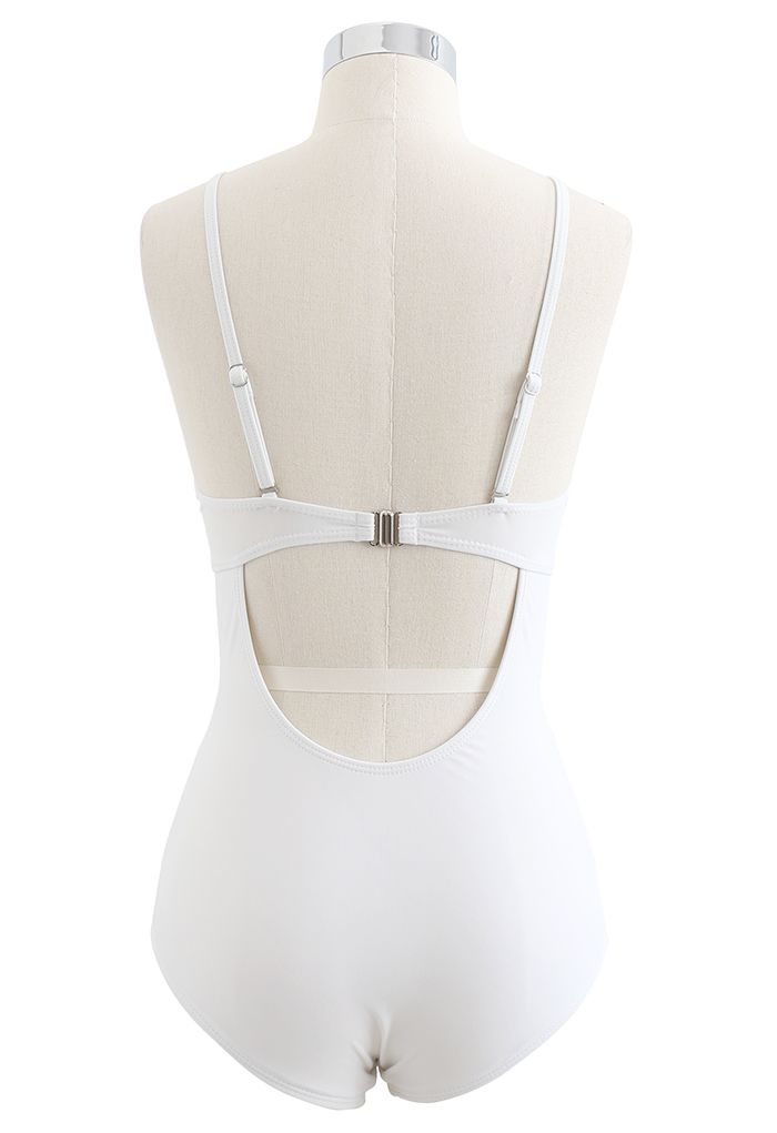 Cross Front Cutout Cami Swimsuit in White