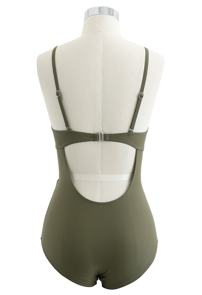 Cross Front Cutout Cami Swimsuit in Army Green
