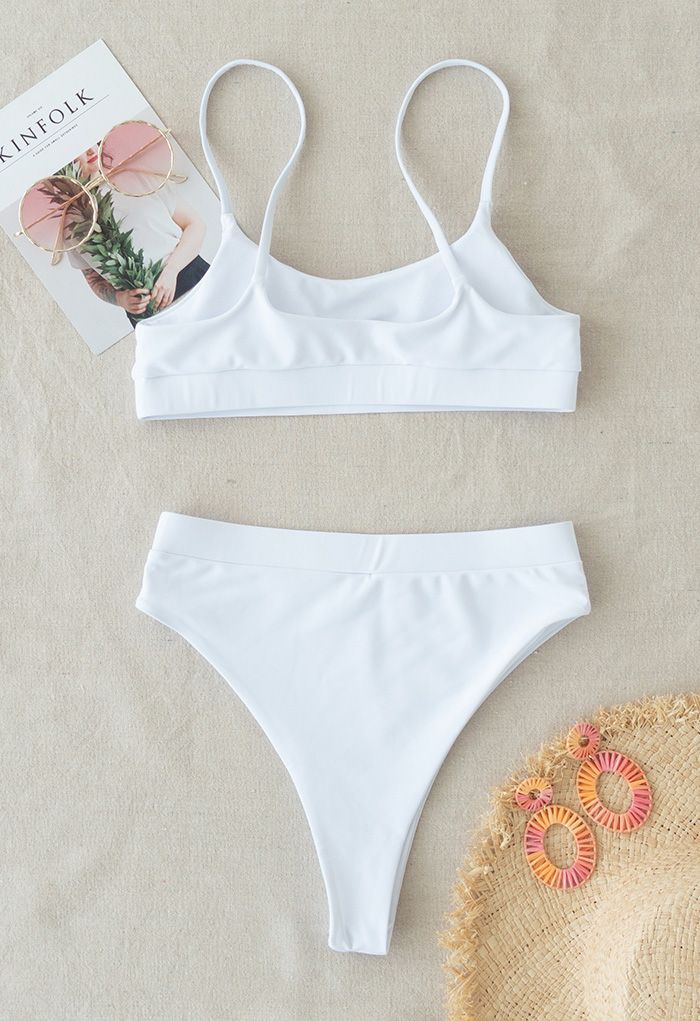 Colorful Sequin Cami Bikini Set in White
