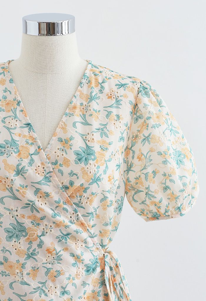Self-Tie Yellow Floral Broderie Anglaise Wrap Top - Retro, Indie and ...