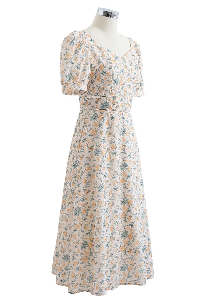Sweetheart Neck Floral Broderie Anglaise Midi Dress