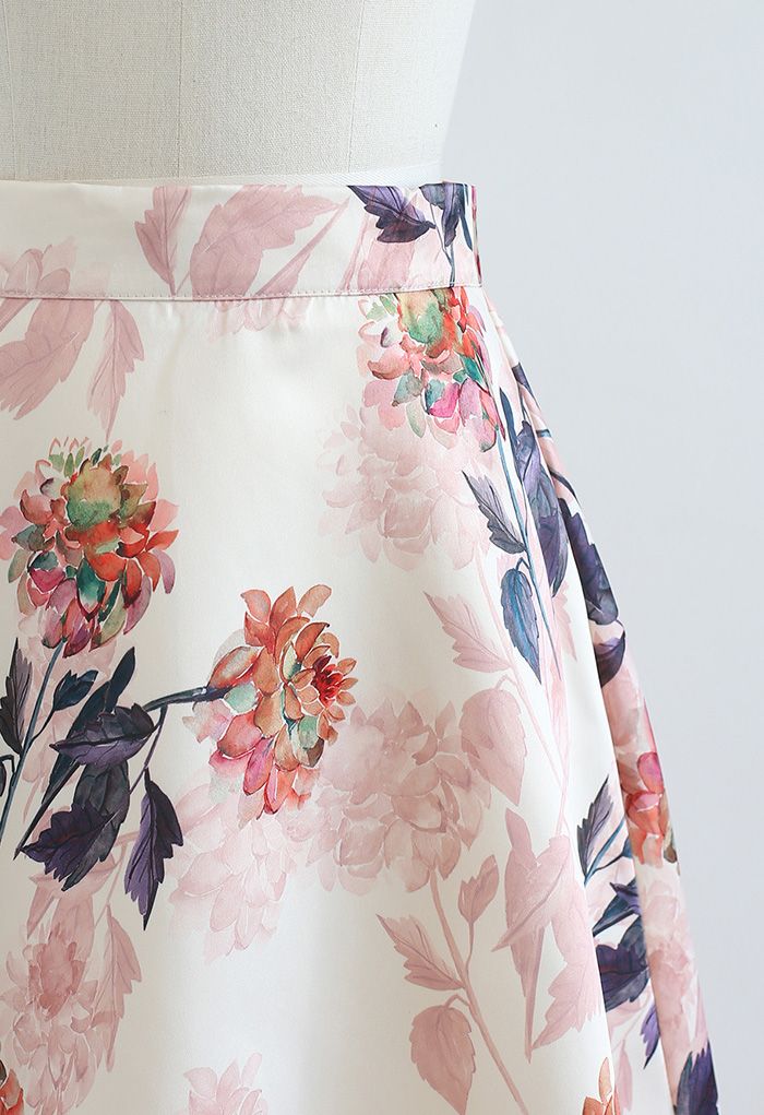 Morning Dahlia Printed A-Line Midi Skirt