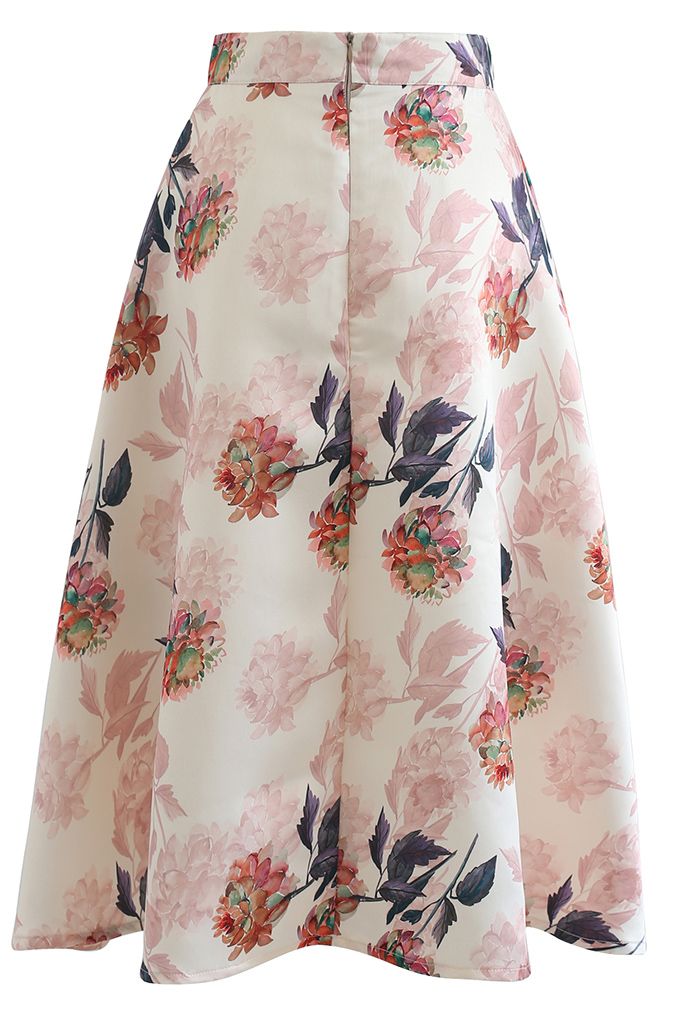 Morning Dahlia Printed A-Line Midi Skirt