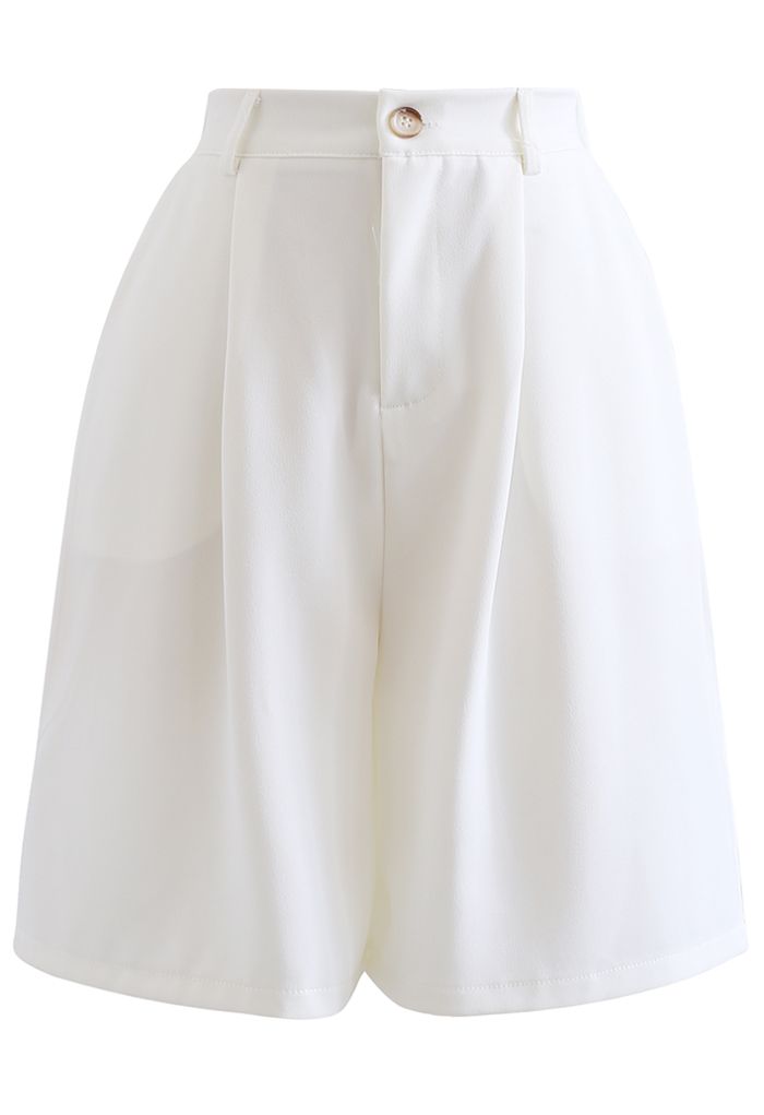 High Waist Pleated Bermuda Shorts in White - Retro, Indie and Unique ...