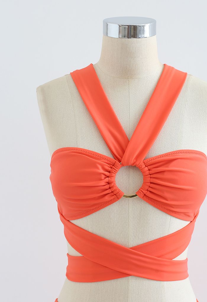 Halter Neck O-Ring Bikini Set in Orange