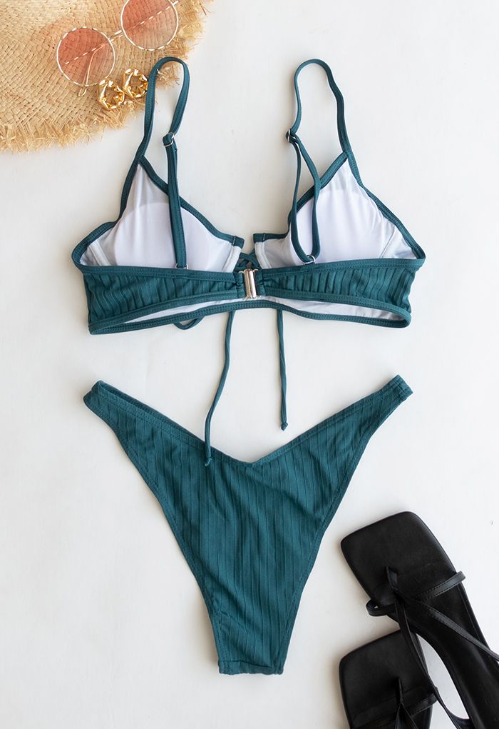 Low-Rise Strapped Bikini Set in Teal - Retro, Indie and Unique Fashion