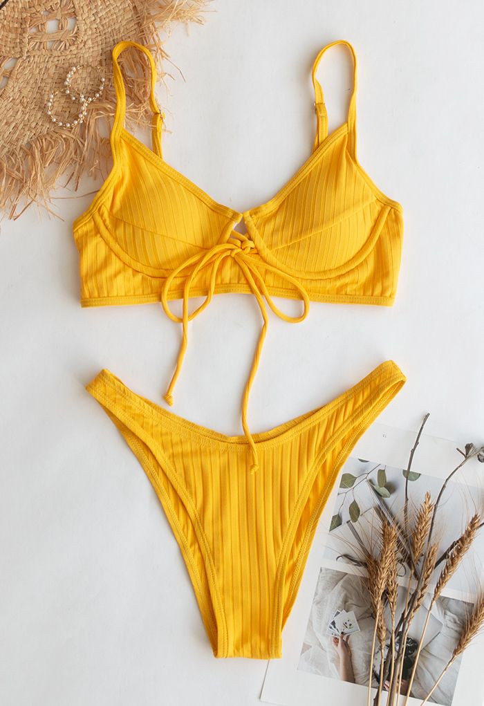 Low-Rise Strapped Bikini Set in Yellow