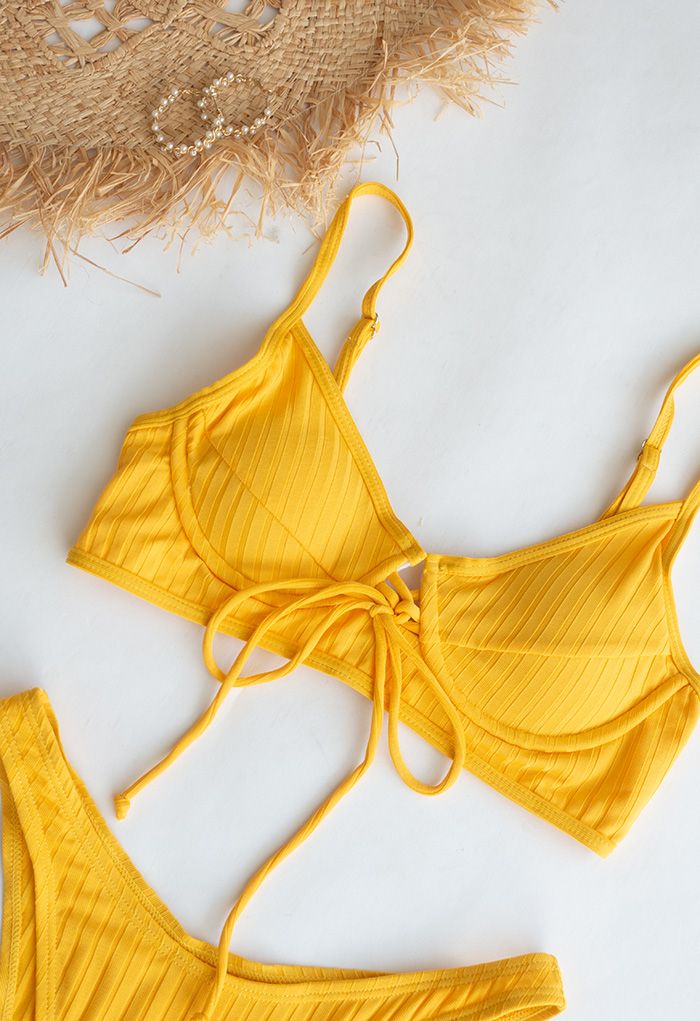 Low-Rise Strapped Bikini Set in Yellow