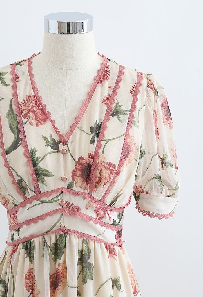 Lacey Edge Floral Printed Chiffon Dress
