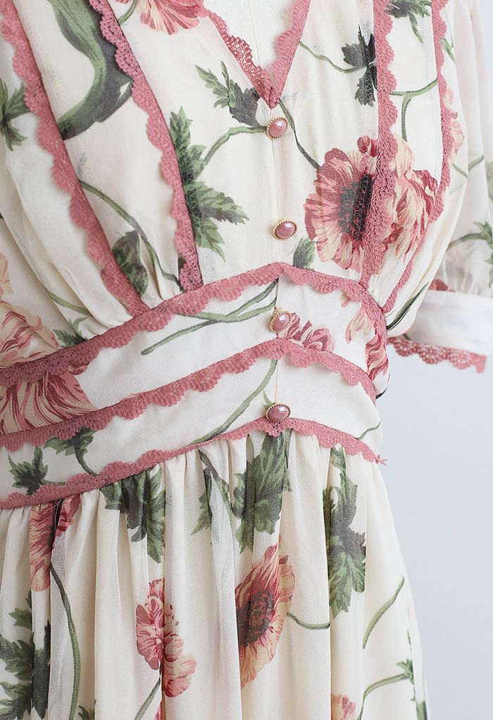 Lacey Edge Floral Printed Chiffon Dress