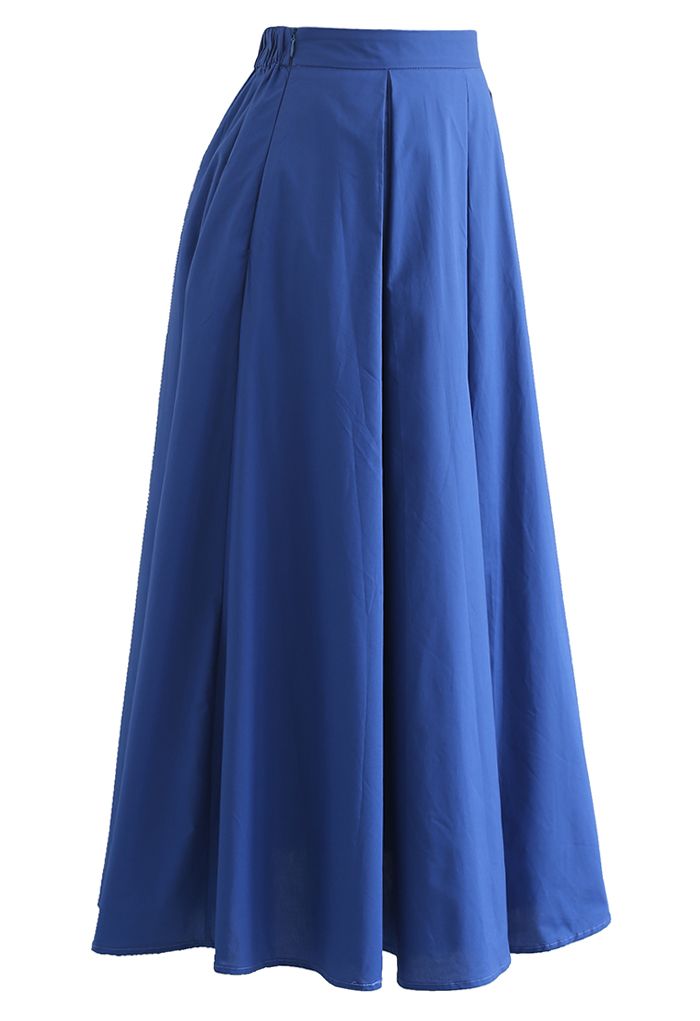 Box Pleated High Waist A-Line Midi Skirt in Blue - Retro, Indie and ...