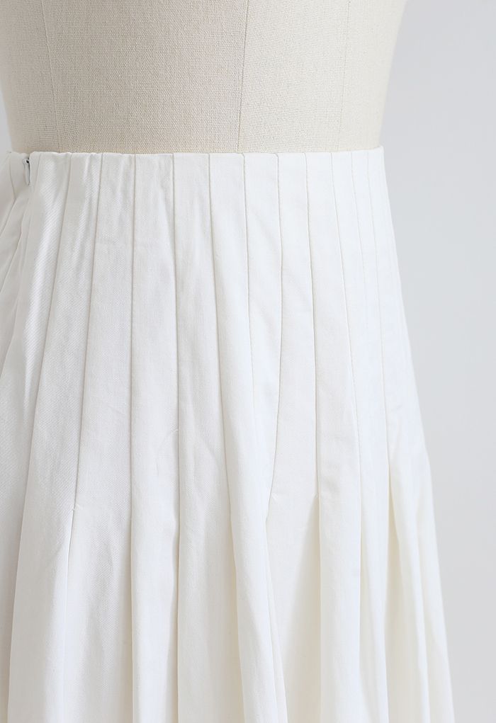 Pleated Waist Cotton Midi Skirt in White - Retro, Indie and Unique Fashion